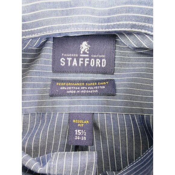Stafford Regular Fit Size 15.5 34-35 Charcoal Gray White Pin Stripe Super Shirt - Picture 4 of 10